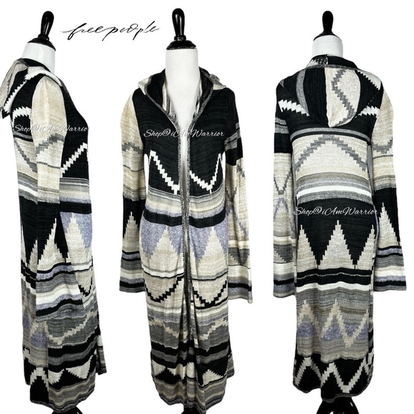 Free People Aztec pattern hooded duster cardigan sweater *sho@iamwarrior - Picture 3 of 10